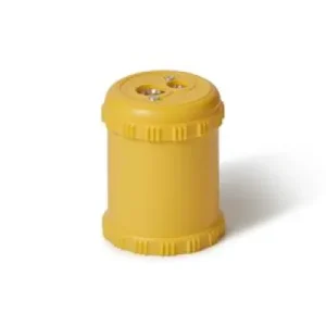 מחדד בצורת גליל בצבע צהוב, עם שני פתחים, צר ורחב.