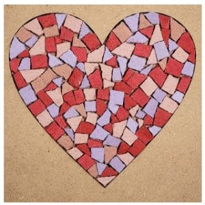 ציור מפסיפס - לב בגווני אדום ורוד וסגול