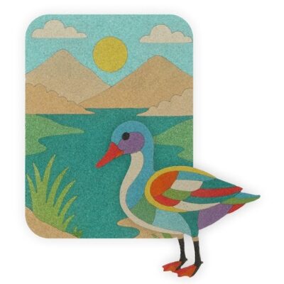 תמונת חול של ברווז על רקע צבעוני