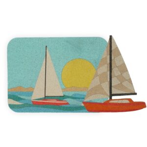 תמונת חול צבעוני של 2 סירות בים עם שמש