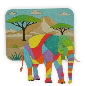 תמונת חול צבעוני של פיל בסוואנה